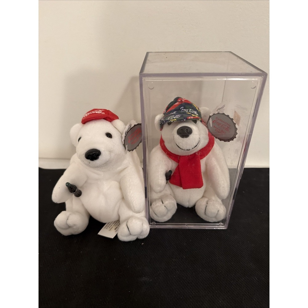 COCA COLA SET OF 2 YOUNG POLAR BEARS BEAN BAG PLUSH STYLE.